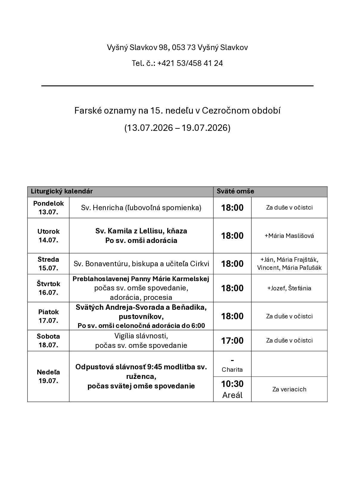 Farské oznamy na 29. týždeň