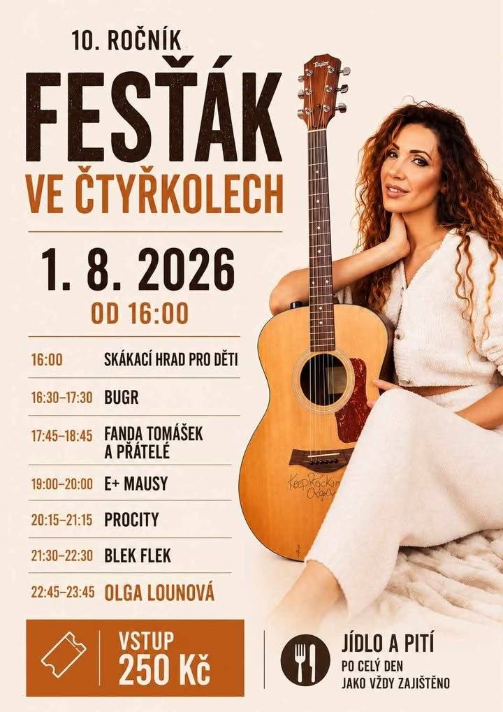 1. 8. 2026 se můžete těšit na jubilejní 10. ročník Fesťáku ve Čtyřkolech!