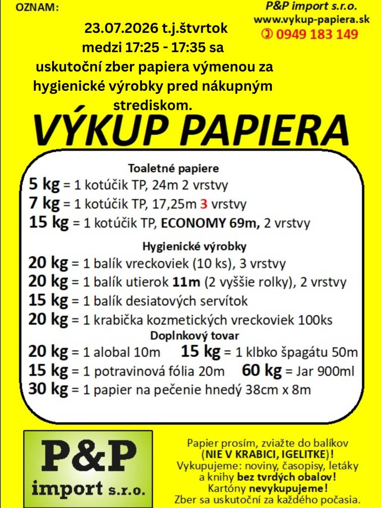 23.7.2026 t.j. štvrtok od 17:25-17:35 pred nákupným strediskom