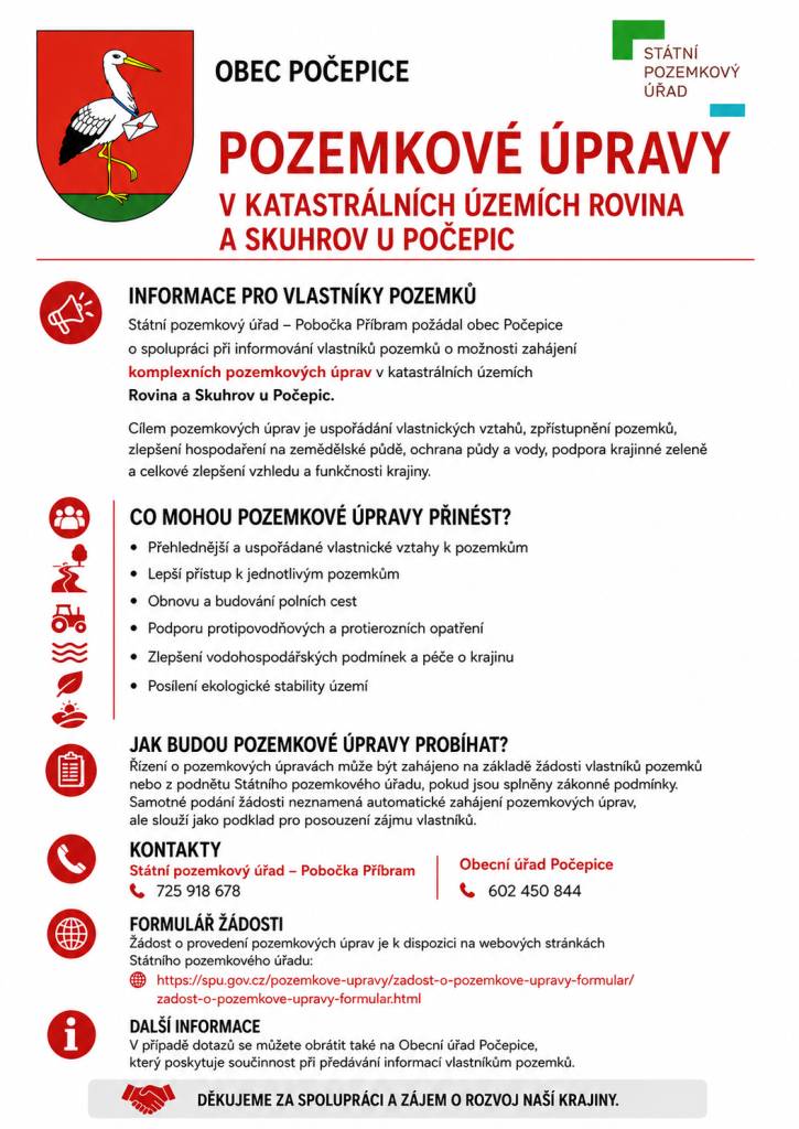 INFORMACE PRO VLASTNÍKY POZEMKŮ v katastrálních územích Rovina a Skuhrov u Počepic
