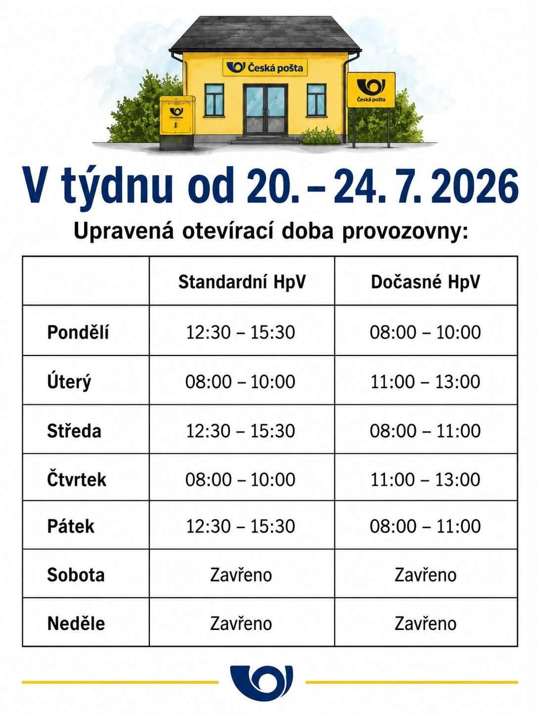 Dočasná změna pracovní doby.