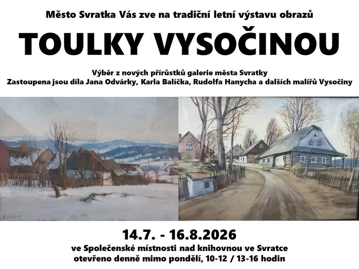 14.7. - 16.8.2026 ve Společenské místnosti nad knihovnou ve Svratce.