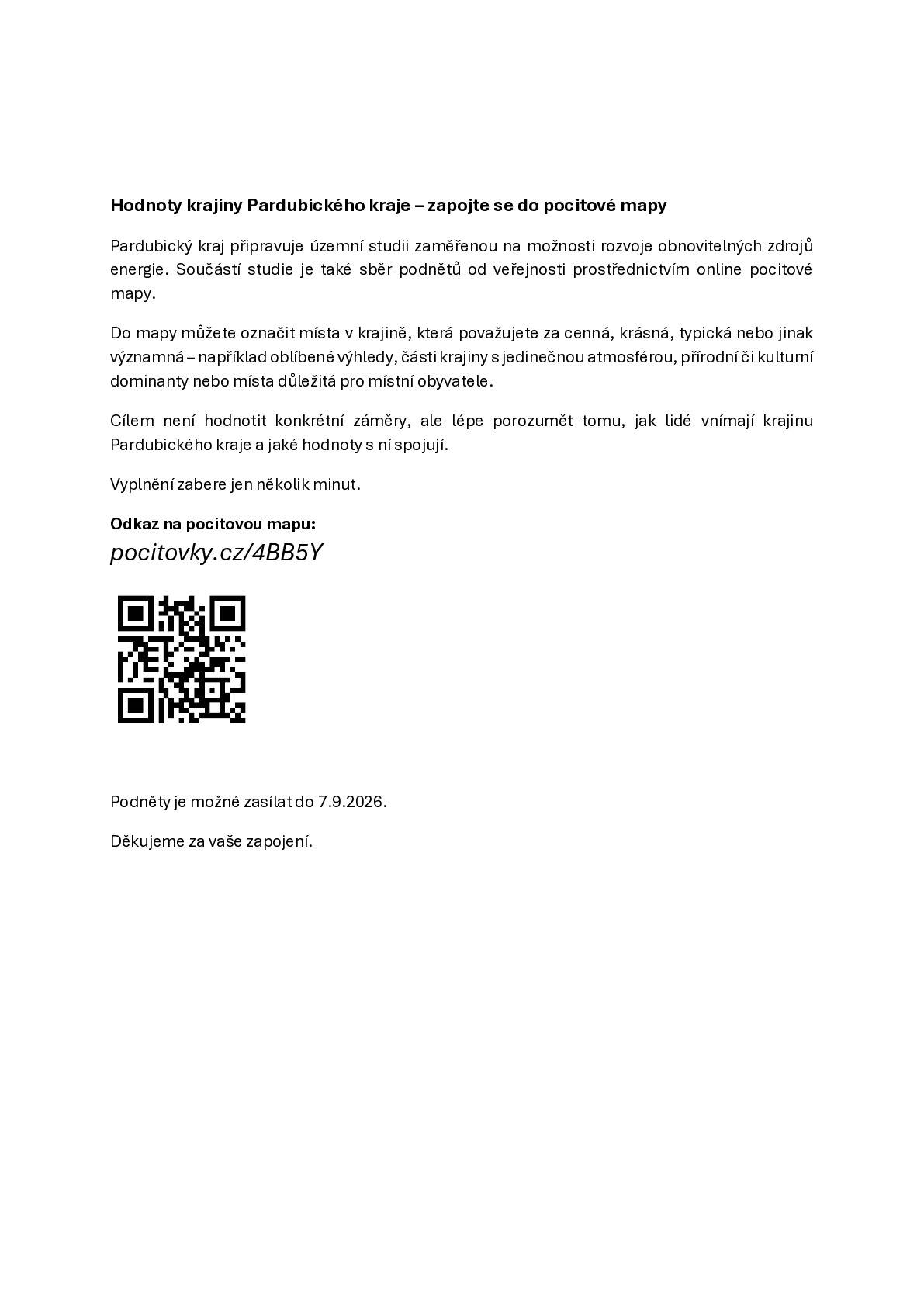 Pardubický kraj - obnovitelné zdroje energie - zapojte se do pocitové mapy viz. příloha.