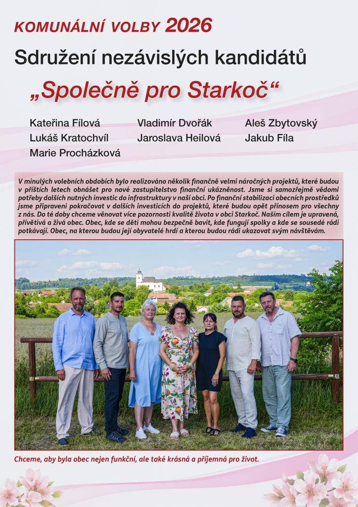 Představujeme naši kandidátku, se kterou chceme v letošních komunálních volbách usilovat o vaši důvěru. Naší vizí je upravená, živá a přátelská obec, kde se dobře žije dětem, rodinám i seniorům a na kterou budou její obyvatelé hrdí.