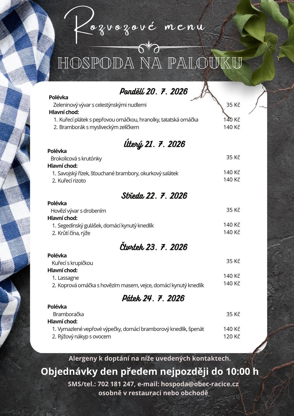Rozvozové menu na další týden: