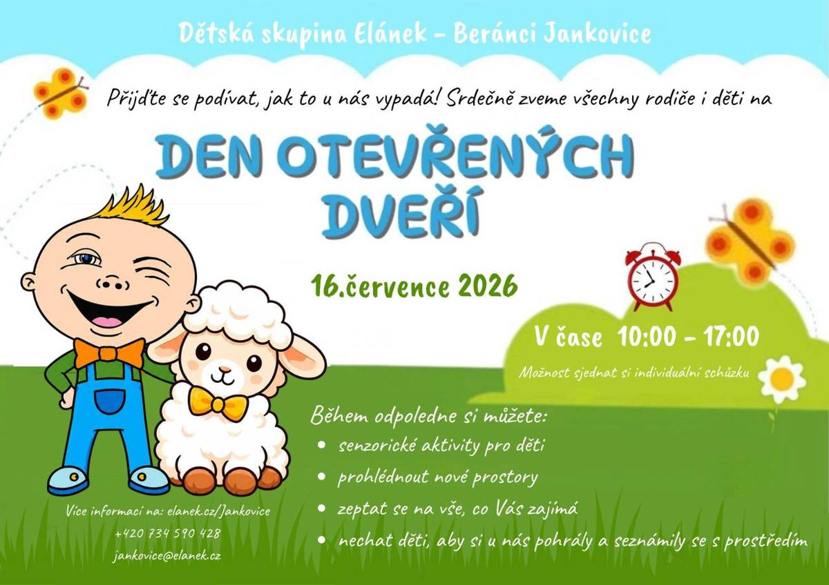 Den otevřených dveří dětské skupiny Elánek- Beránci Jankovice ve čtvrtek 16. července.