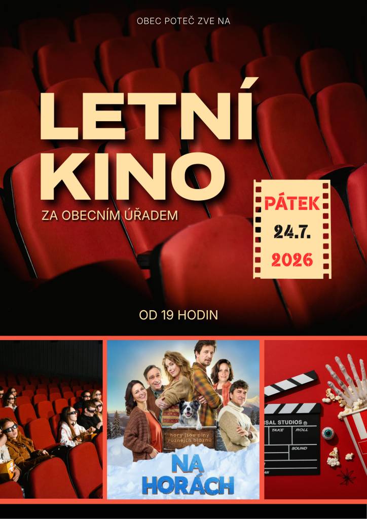 Obec Poteč Vás srdečně zve na letní kino, které se uskuteční dne 24. 7. 2026.