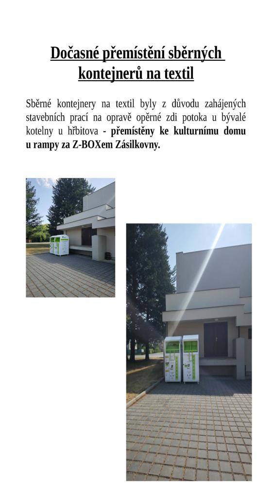 ke kulturnímu domu u rampy za Z-BOXem Zásilkovny