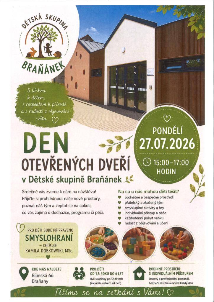 Den otevřených dveří v Dětské skupině Braňánek dne 27.7.2026