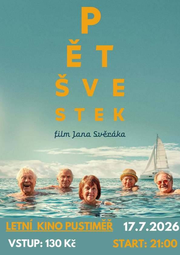 V pátek 17. července se od 21.00 hodin za hasičkou uskuteční další letní kino. Promítat se bude novinka Jana Svěráka PĚT ŠVESTEK. Areál s občerstvením bude otevřený od 19.00 hodin. Deky nebo židličky si vezměte s sebou.
