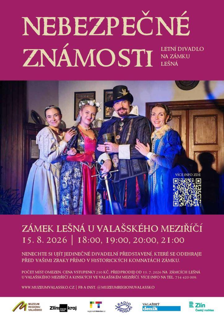 Nenechte si ujít jedinečné divadelní představení Nebezpečné známosti, které se odehraje přímo v historických komnatách zámku.