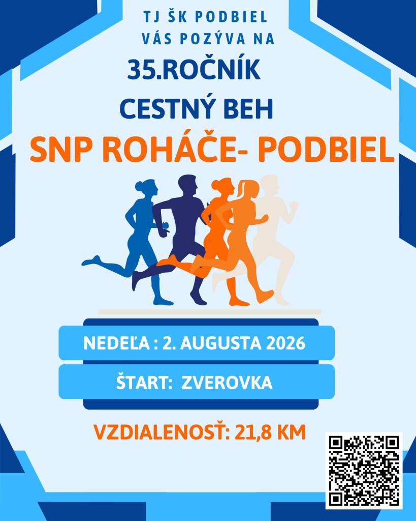 Ahojte bežeckí nadšenci a milovníci prírody,  TJ ŠK PODBIEL Vás s obrovskou radosťou pozýva na 35. ročník BEHU SNP ROHÁČE – PODBIEL 2026, ktorý sa uskutoční už v nedeľu 2. augusta 2026.  Poďte s nami zažiť deň plný pohybu, radosti a nezabudnuteľných výhľadov.