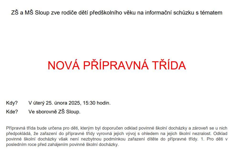 v úterý 25. února 2025 se v 15:30 hodin ve sborovně ZŠ Sloup