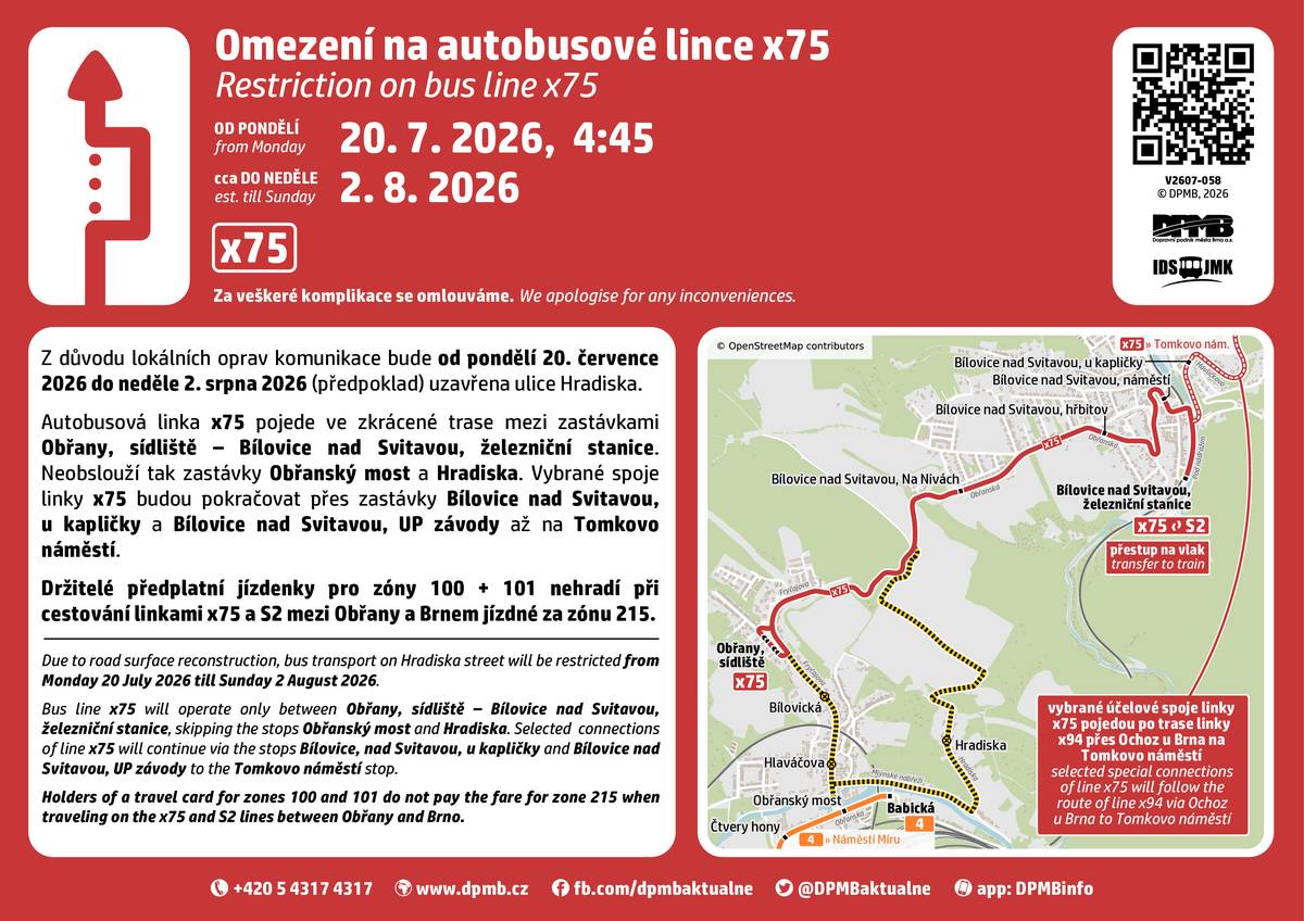 Vážení občané, pokud využíváte autobusovou linku x75, tak věnujte pozornost následujícím informacím. Od příštího týdne bude její provoz omezen!