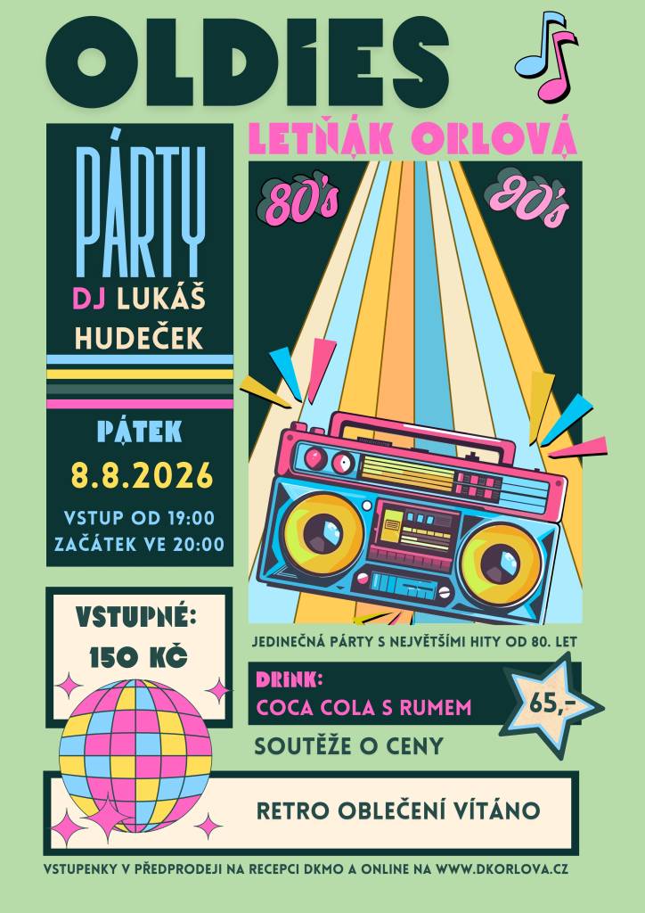 Ani v srpnu nepřijdete o jedinečnou párty, na které zazní ty největší hudební pecky 80. a 90. let! Přijďte si v sobotu 8. srpna užít večer plný nostalgie, tance a legendárních hitů, které roztančí úplně každého. Za mix se postaví DJ Lukáš Hudeček, který odstartuje večer ve 20 hodin, ale klidně dorazte dřív a dejte si speciální...