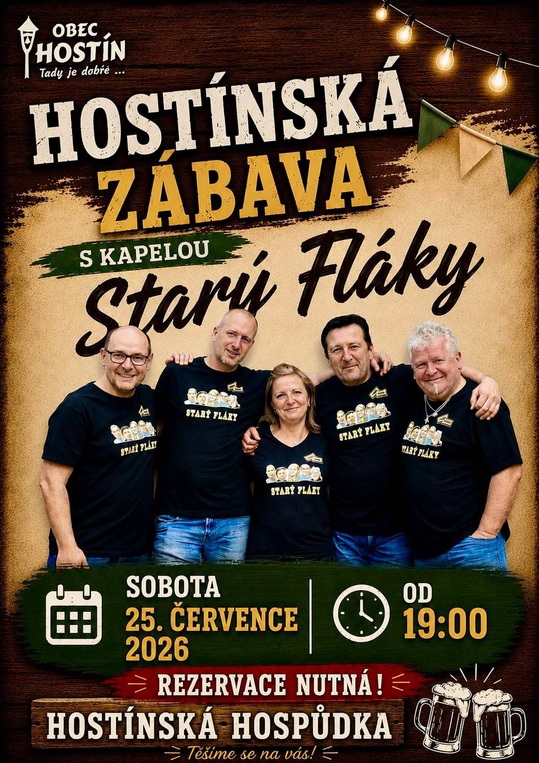 Obecní hospůdka a Obec Hostin vás zvou 25.7.26 na letní zábavu - viz příloha Rezervace nutná přímo v hospůdce nebo na 602 350 582