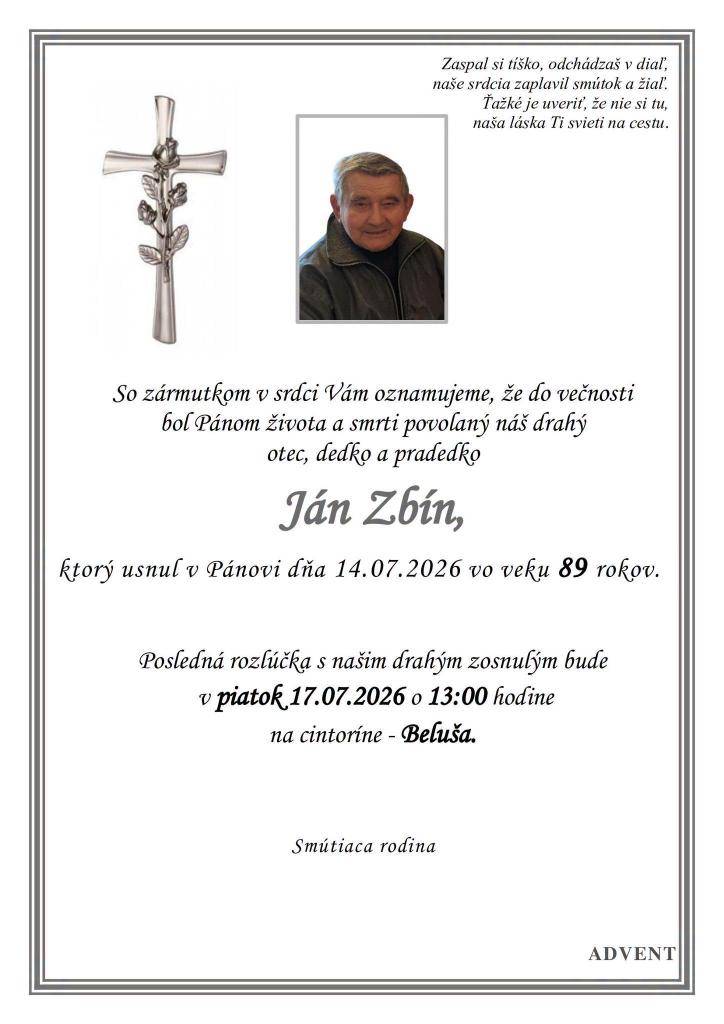 Zbín Ján júl 2026