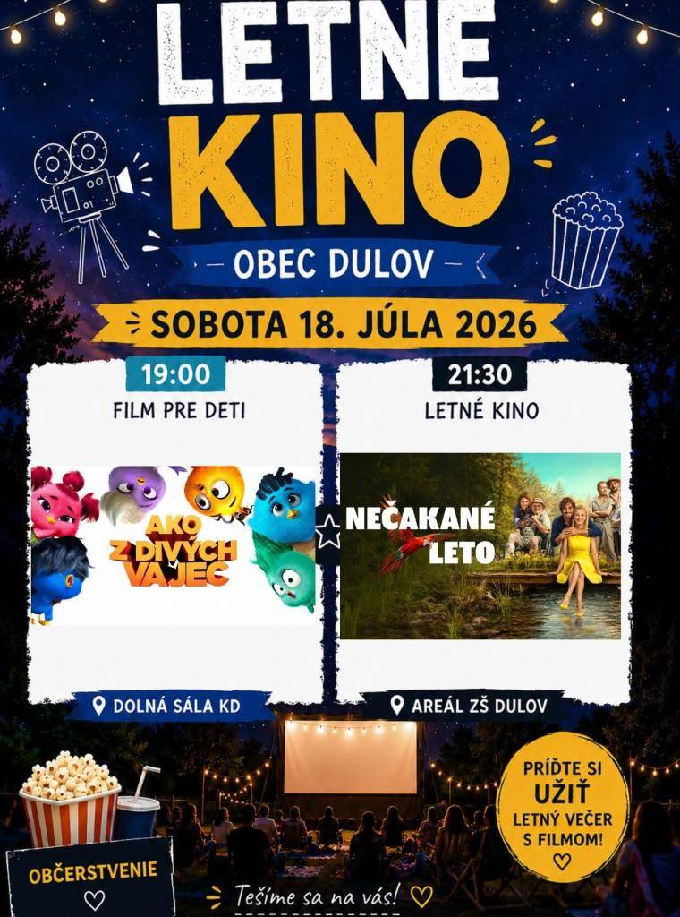 Srdečne pozývame občanov na letné kino v sobotu 18.7.2026.