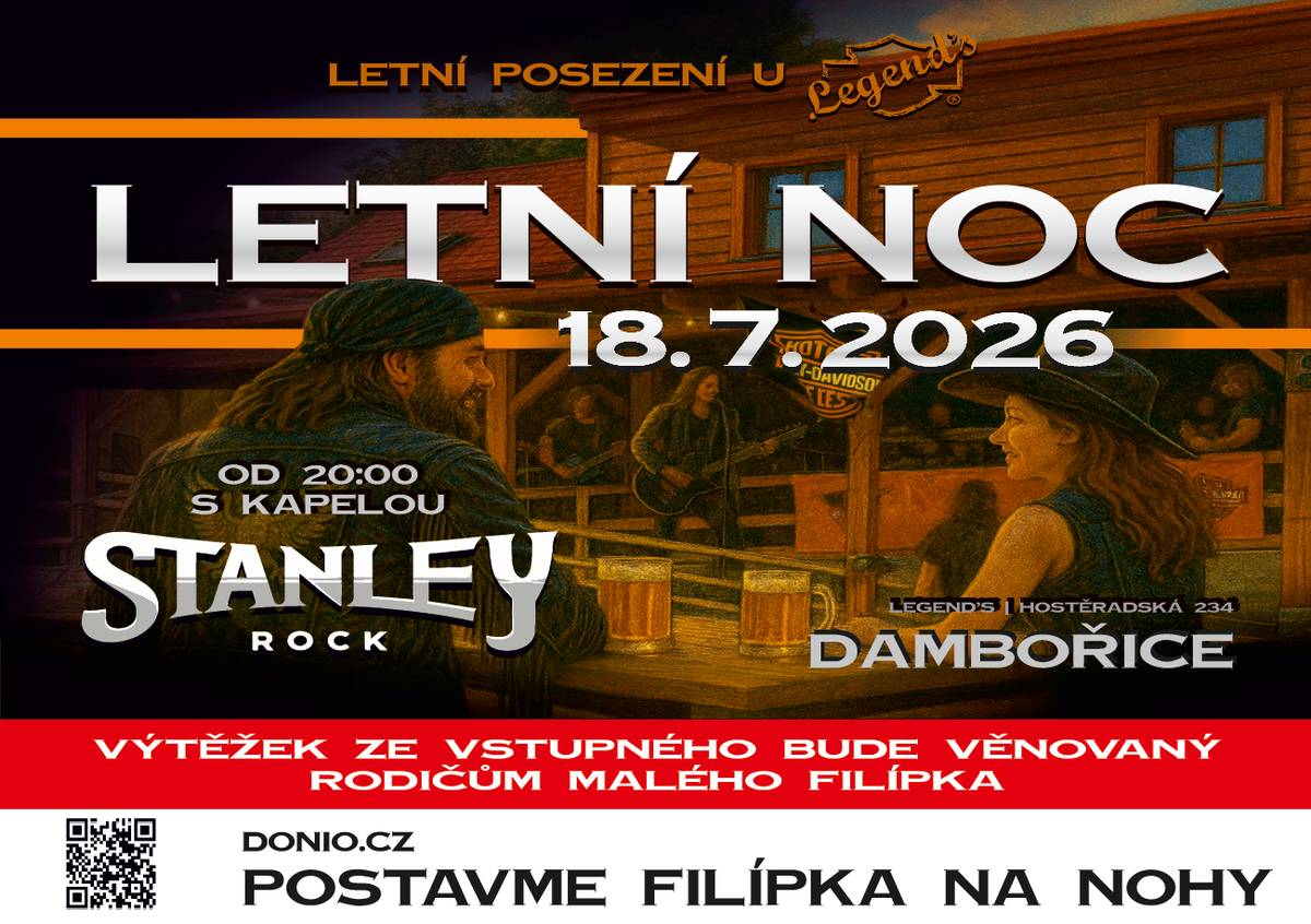 Letní posezení u Legend's Pub, v sobotu 18.7.2026. Více na letáku.