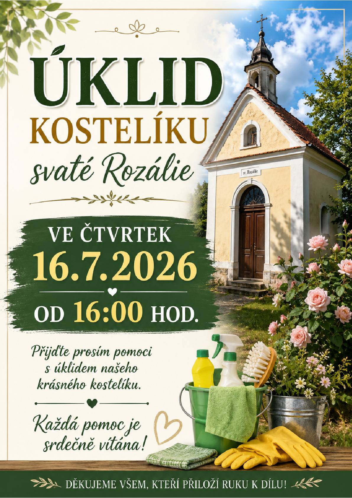 prosíme občany Borovan o pomoc při úklidu kostelíku svaté Rozálie