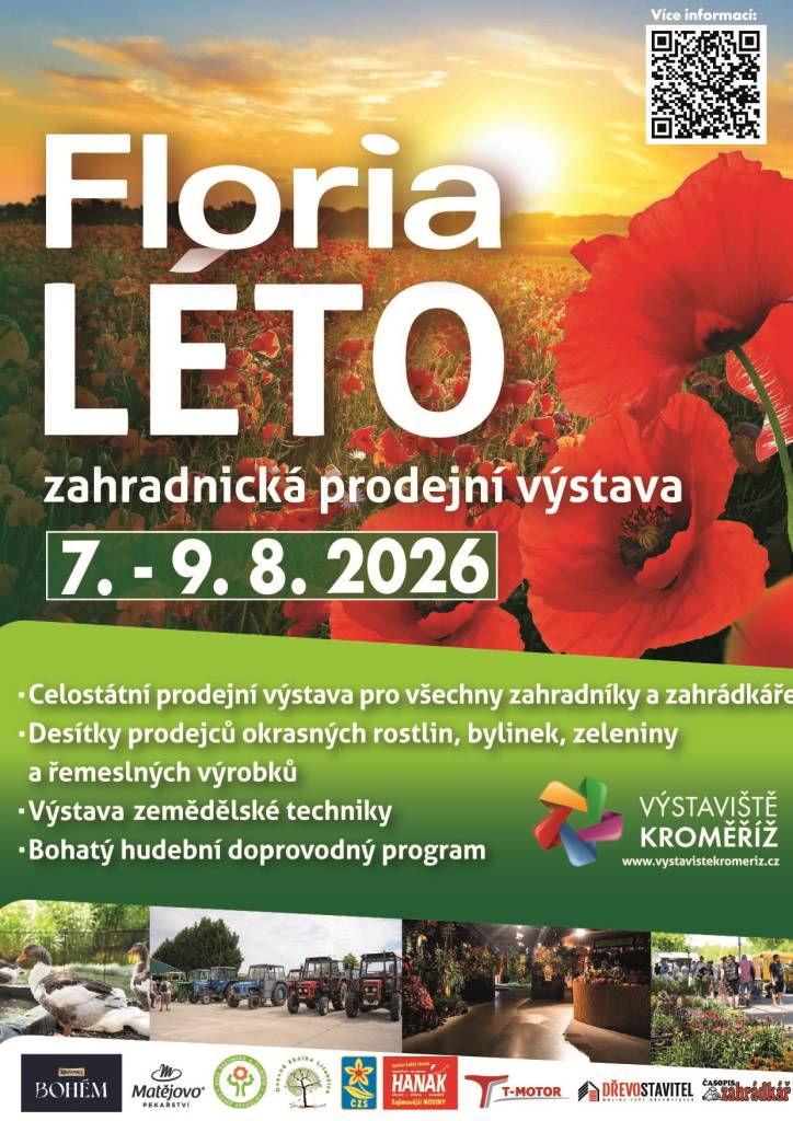 Léto plné barev a inspirace! Od 7. do 9. srpna vás FLORIA LÉTO na Výstavišti Kroměříž zve na jubilejní 50. ročník. Květiny, zahrada, nákupy i skvělý program. Těšíme se na vás!