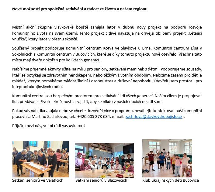 Místní akční skupina Slavkovské bojiště na podporu komunitního života navázala na oblíbený projekt "Létající vnučka"