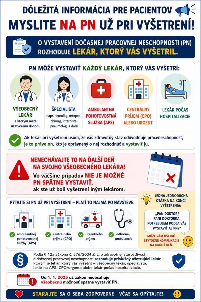 Upozornenie pre občanov na dôležitú zmenu týkajúcu sa vystavovania dočasnej pracovnej neschopnosti (PN).