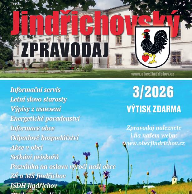 Nové vydání Jindřichovského zpravodaje naleznete níže. V tištěné podobě si jej můžete vyzvednou na obecním úřadě.