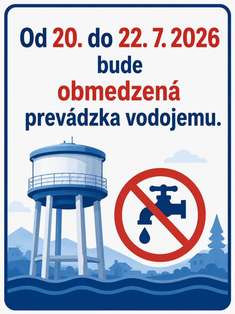 Od 20. do 22. 7. 2026 bude obmedzená prevádzka vodojemu.