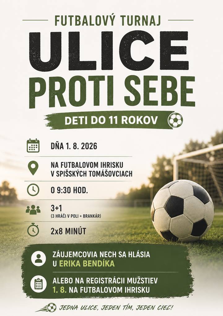 Futbalový turnaj detí do 11 rokov - ulice proti sebe.