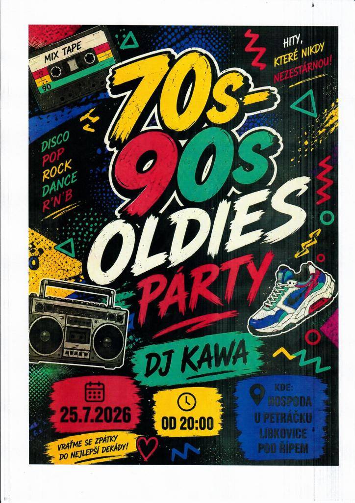 Hospoda u Petráčků Vás zve na 70s - 90s OLDIES PÁRTY.  Hraje DJ Kawa.  Vraťme se zpátky do nejlepší dekády!