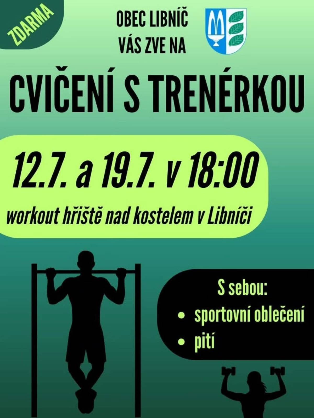 Už tuto neděli 19. 7. 2026 od 18:00 se na workoutovém hřišti nad kostelem uskuteční cvičení s trenérkou. Přijďte si společně zacvičit, osvojit správnou techniku a zjistit, jak co nejlépe využít všechny prvky workoutového hřiště. Těšíme se na VÁSt! 💪