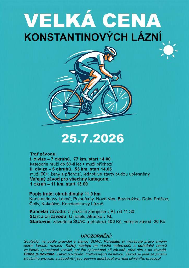 Cyklistický závod i pro amatéry na 11 km okruhu okolo Konstantinových Lázní