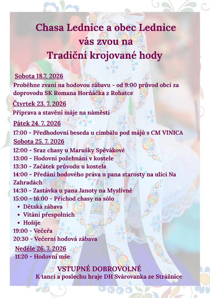 Chasa Lednice a obec Lednice vás zvou na Tradiční krojované hody.