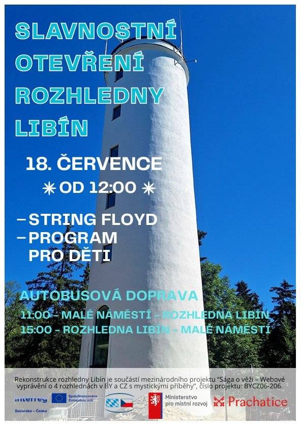 Přijďte si užít dny plné skvělé hudby, dobrého piva i slavnostního otevření zrekonstruované rozhledny Libín. 🎷 Pátek 17. července Bohemia JazzFest | Velké náměstí | od 17:30 Čekají vás koncerty Tin Can Collective, TriesteLovesJazz a legendárních Yellowjackets (USA). Vstup je zdarma. 🍺 Sobota 18. července Festival piva Prachatice 2026 | Velké náměstí | 12:00–23:00 Ochutnávka piv lokálních pivovarů, hudební program, pohodová atmosféra a vstup zdarma. 🗼 Sobota 18. července od 12:00 Slavnostní otevření rozhledny Libín Po rekonstrukci se znovu otevře jedna z dominant Prachatic. Těšit se můžete na koncert String Floyd, program pro děti a nebude chybět ani autobusová doprava zdarma: 🚌 11:00 Malé náměstí → Rozhledna Libín 🚌 15:00 Rozhledna Libín → Malé náměstí ❤️ Vyberte si svou oblíbenou akci, nebo si užijte celý víkend s námi. Těšíme se na vás v Prachaticích!