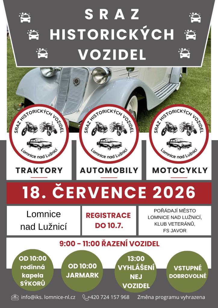 Sraz historických vozidel v sobotu 18. července 2026
