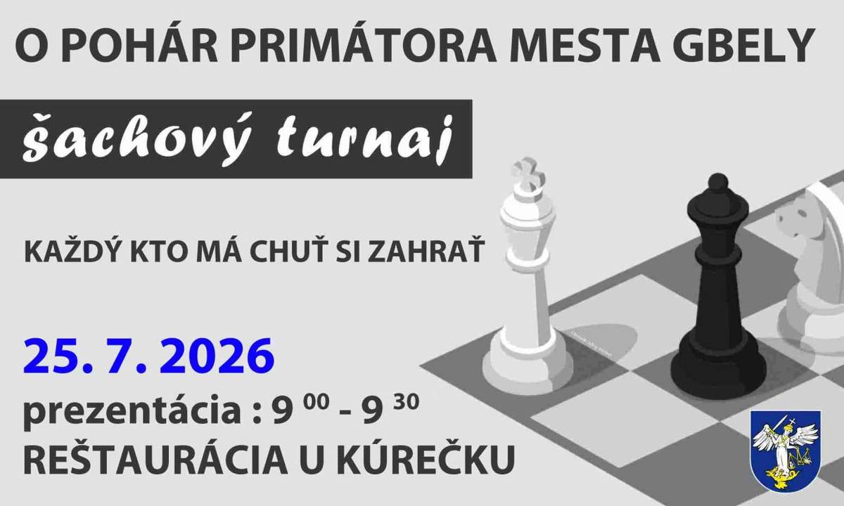 Slovenská organizačná v spolupráci s Mestom Gbely a ŠK Gbely vás srdečne pozývajú na šachový turnaj Slovakia Chess Open – O pohár primátora mesta Gbely.