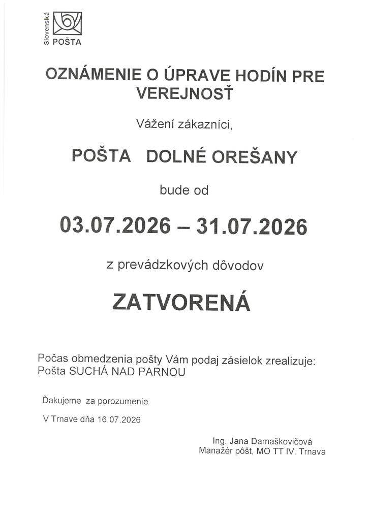 Pošta - zmena