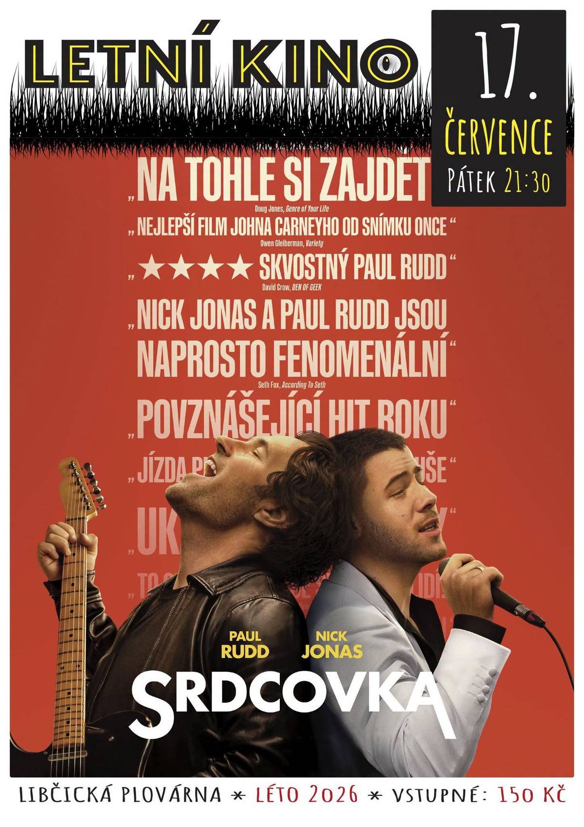Pátek 17. července František Nedvěd vystoupí ve stánku u řeky. Začátek v 18:00. Libčický občanský spolek LOS zve do letního kina na plovárnu. Od 21:30 uvede Srdcovku, příjemnou komedii i muzikál v jednom. Organizátoři bedlivě sledují předpověď a doufají, že kino nebudou muset kvůli dešti překládat. Sledujte jejich FB pro případné aktulity: https://www.facebook.com/kinolibcice Neděle 19. července Den pizzy a výrazných chutí bude od 12:00 v Kotelně Libčice v areálu Šroubáren. Čeká vás neomezená neapolská pizza i salátový bar a jídla, která vznikají přímo před vámi. K tomu je připravena dětská dílna. Kapacita je omezena. Přijďte si protáhnout tělo, uklidnit mysl a načerpat energii. Celé léto se na Libčické plovárně v neděli a v úterý  vždy od 18 do 19 hodin  konají lekce jógy, cena lekce 100 Kč.