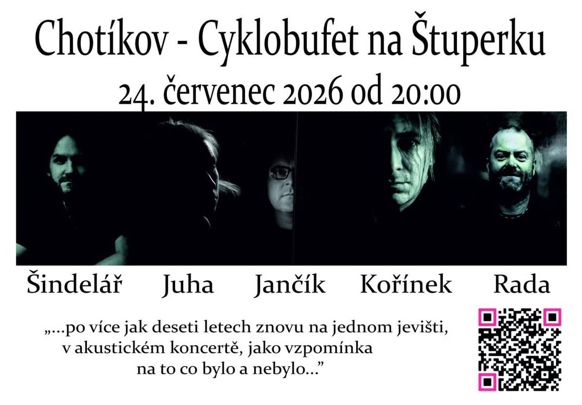CykloBufet na Štuperku zve na letní koncert!    Přijďte si užít pohodový večer plný hudby a vzpomínek. V pátek 24. července 2026 od 20:00.