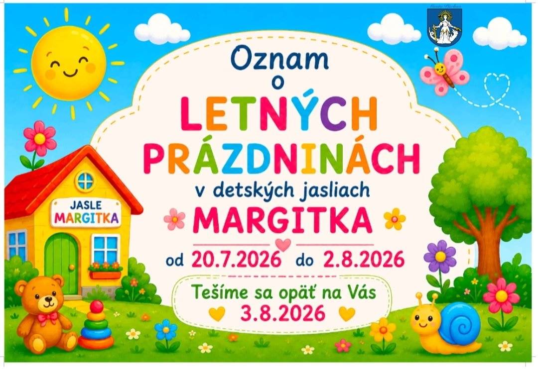 Počas celého roka poskytujú Mestské jasle Margitka:   celodennú starostlivosť, poldennú starostlivosť, polmesačnú starostlivosť (11 dní v mesiaci).    Zápis do jaslí prebieha celoročne. Ak hľadáte bezpečné a podnetné prostredie pre svoje dieťa, môžete sa prísť informovať priamo do jaslí a prezrieť si ich priestory. Prikladáme aj niekoľko fotografií z jasličiek.     Mestské jasle Margitka sa nachádzajú v areáli ZŠ s MŠ Slovanská, na adrese:Slovanská 330, 020 01 Púchov – Horné Kočkovce.     Viac informácií nájdete na webovej stránke: https://jaslemargitka.edupage.org/news/     Prajeme všetkým deťom aj ich rodinám krásne leto a príjemné prázdninové dni.