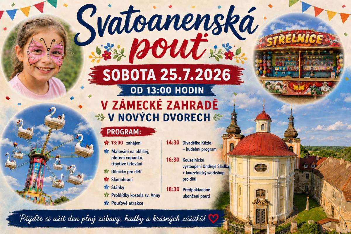 V sobotu 25.7.2026 od 13:00 hodin v Zámecké zahradě v Nových Dvorech