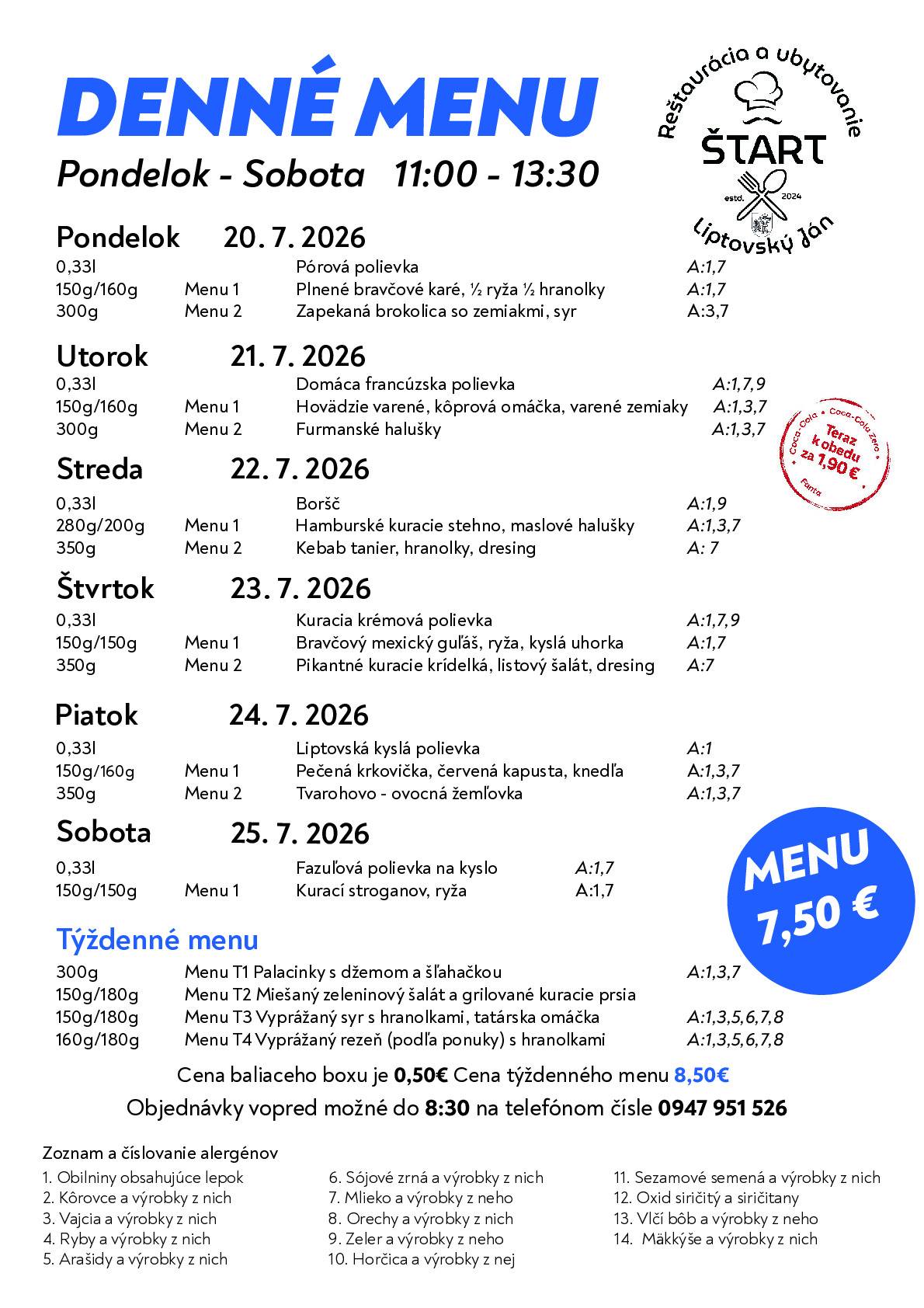 Nech sa páči, nové denné menu.