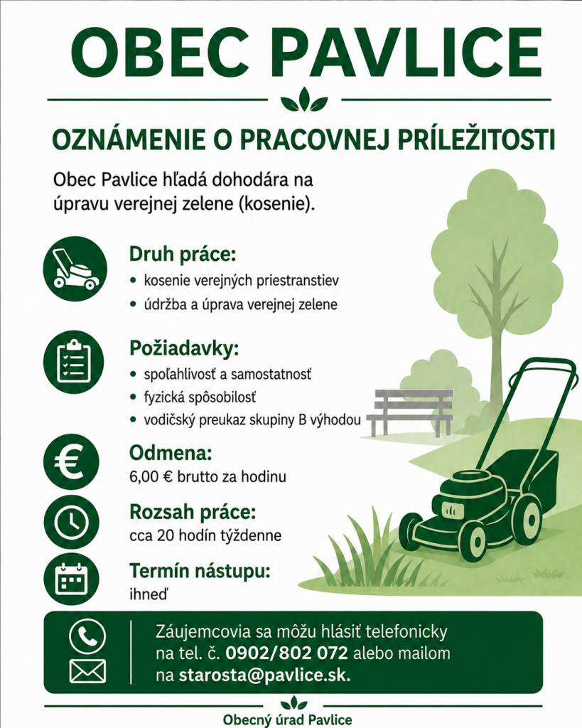 termín nástupu: ihneď  rozsah: 20 hodín týždenne  platové podmienky: 6€/hod. brutto