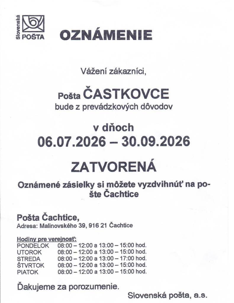 Oznámenie pošty