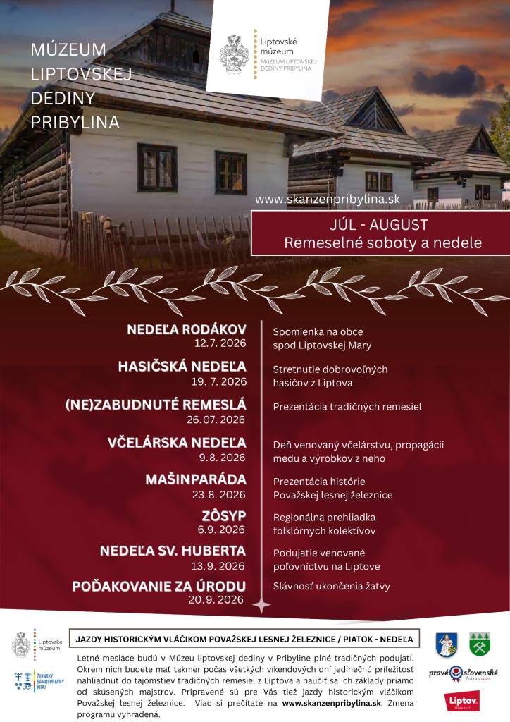 Múzeum liptovskej dediny v Pribyline - program júl, august, september.