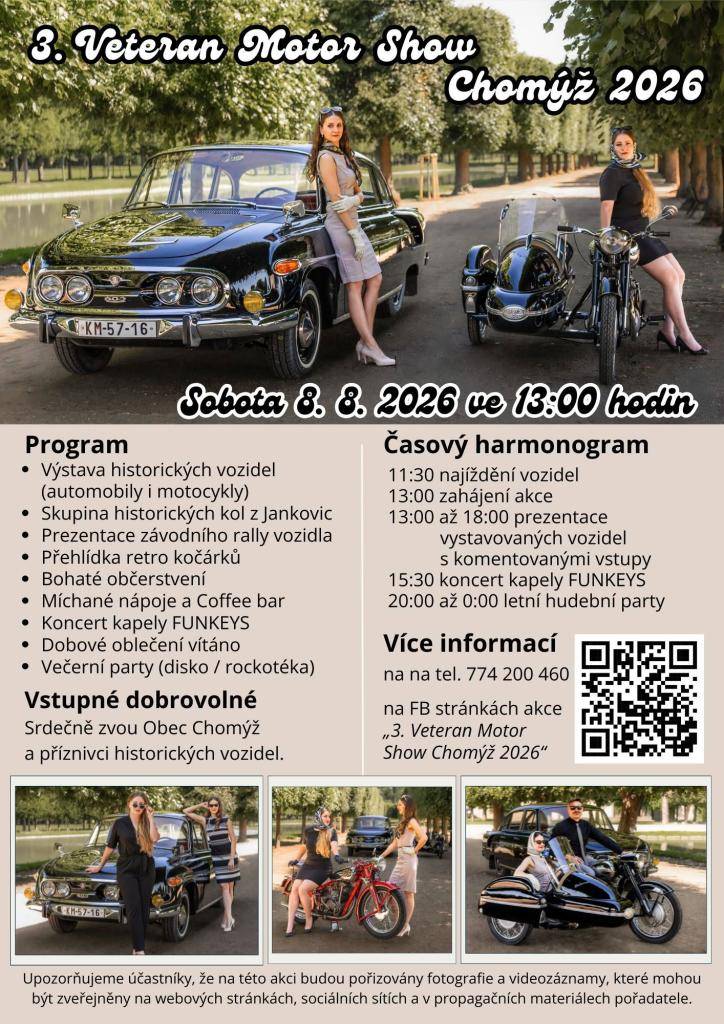 V sobotu 8. 8. 2026 ve 13. hodin na hřišti v Chomýži.