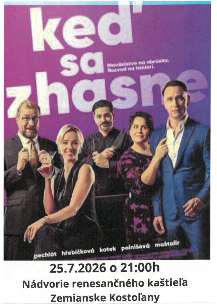 V sobotu 25. júla 2026 o 21:00 h Vás pozývame na premietanie letného kina - Túlavé kino s filmovým titulom pod názvom Keď sa zhasne, v hlavnej úlohe s Petrou Hřebíčkou.