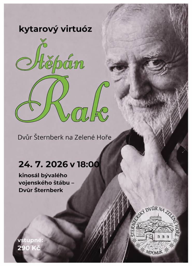 Zveme vás na jedinečný koncert kytarového virtuóza Štěpána Raka, který se uskuteční 24. července 2026 v 18:00.