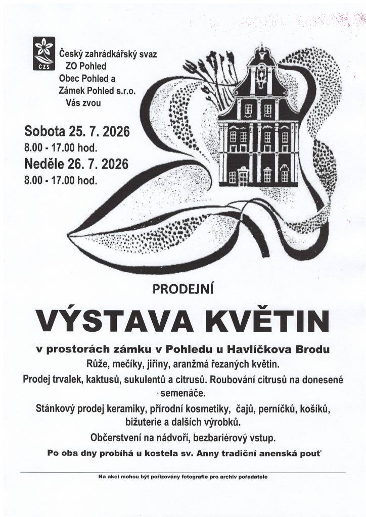 Prodejní výstava květin v Pohledu od soboty 25.7. do neděle 26.7. vždy od 8:00 do 17:00 hodin.